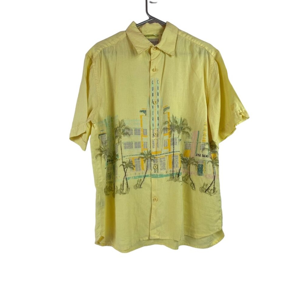 Cubavera Linen Aloha Button Front Shirt Sz Large Mens‎ Palm Trees Tropical